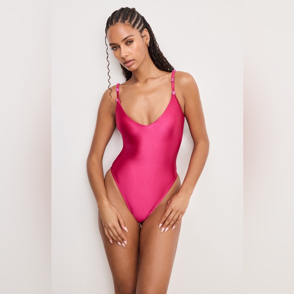 Good American - Satin Deep V One-Piece Swimsuit